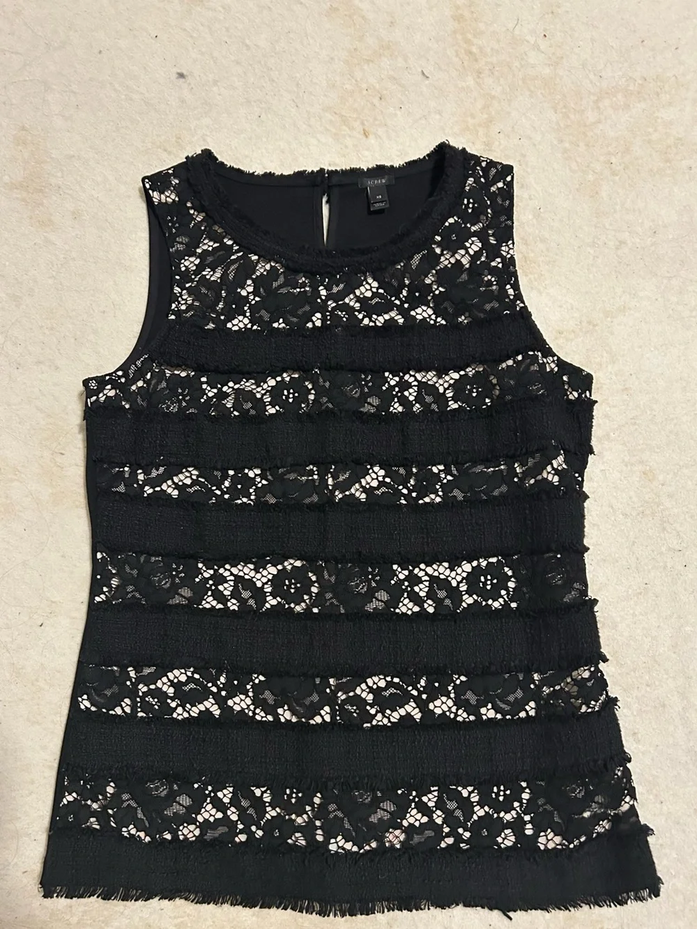 Black Lace Stripe Sleeveless Top XS
